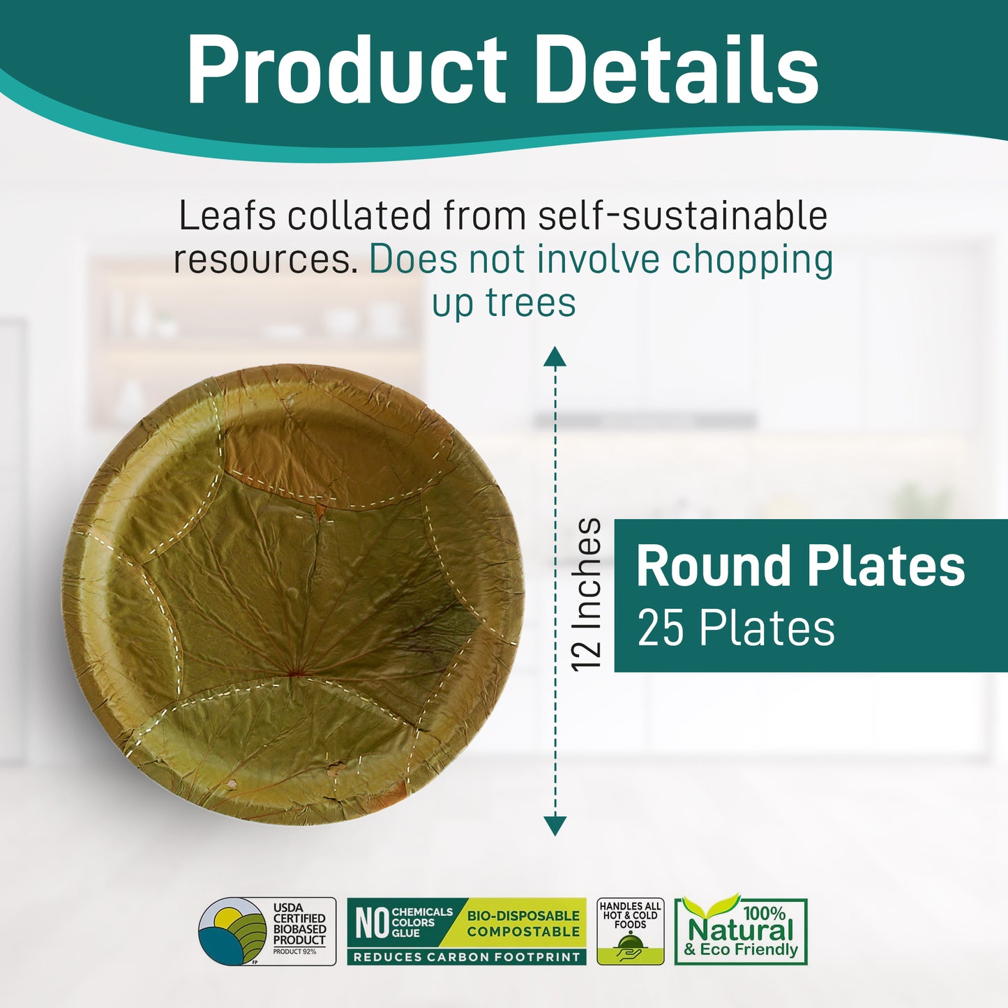 Eco-Friendly Vistaraku Leaf Plate Set - Siali (Bauhinia vahlii) and Palash Leaves | Biodegradable Disposable Plates for Parties, Weddings, BBQs & Traditional Events| Zero Waste | 12-inch Size | Pack of 25